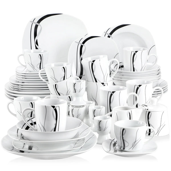 Axya 50-Piece Porcelain Dinner Set with Egg Cup, Cup & Saucer, Mug, Plates, Bowls, Jug, Pot