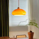 French Cream Pumpkin Pendant Light by Axyaa: Wooden Glass Small Chandelier for Home or Restaurant