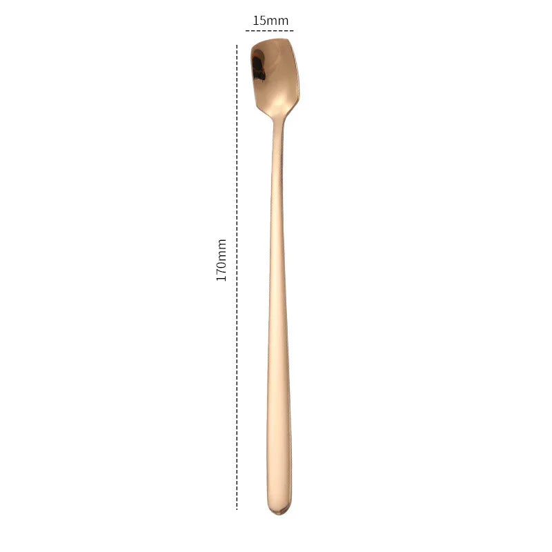 Axyaa Stainless Steel Square Coffee Spoons - Long Handle Dessert Spoons for Kitchen