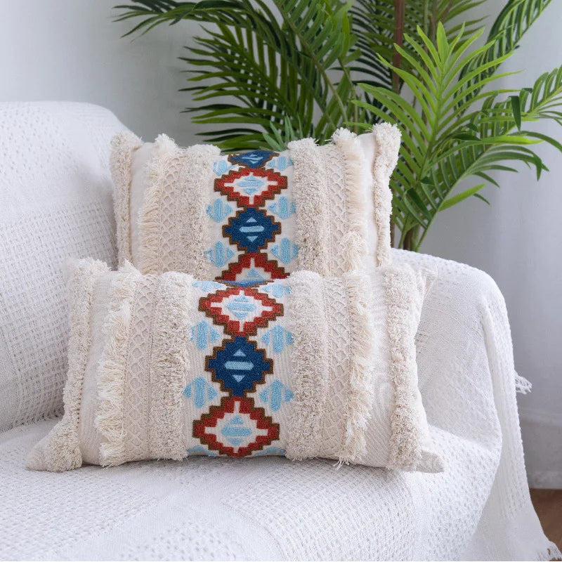 Axyaa Beige Tassels Pillow Case - Tufted Nordic Style Cushion Covers