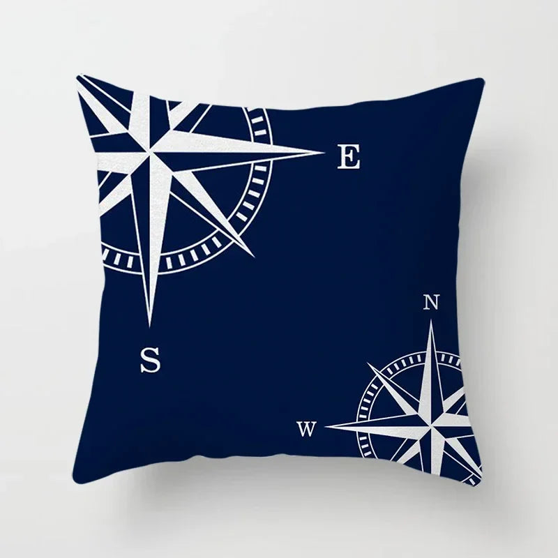 Axyaa Blue Mediterranean Compass Anchor Pillow Cover 45x45cm