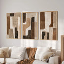 Axyaa 3-Piece Brown & Beige Abstract Wall Art Set, Modern Boho Canvas Poster
