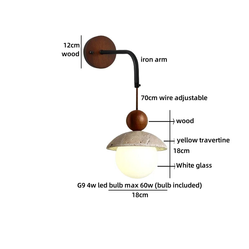 Axyaa Nordic LED Wall Lamp Travertine Wood Glass Stair Light
