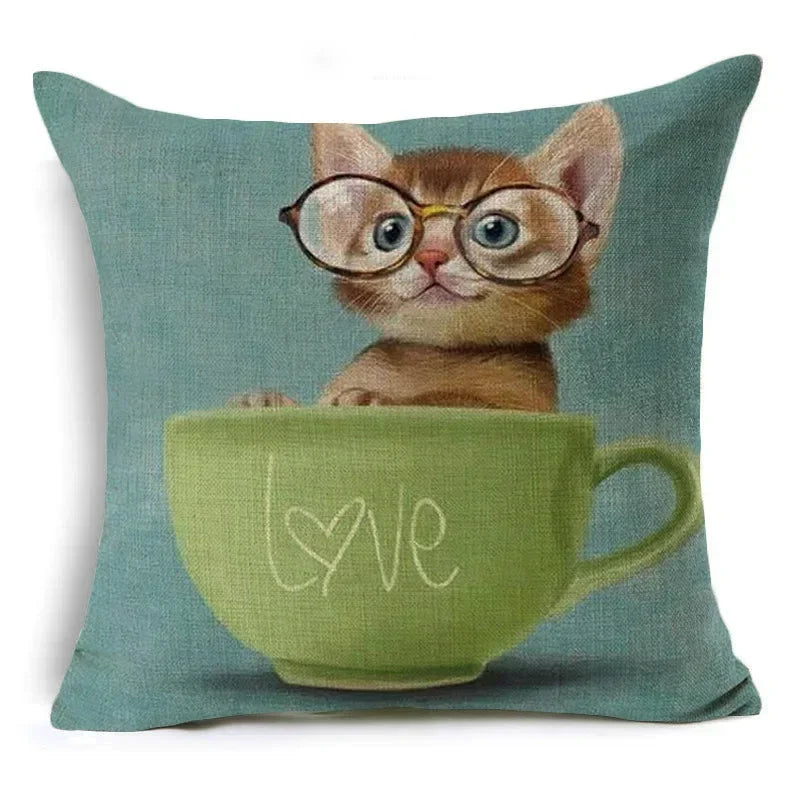 Axyaa Retro Cat Pillow Cover for Sofa Decor, Boho Style Pillowcase