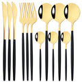 Axyaa 12-Piece Black Gold Stainless Steel Cutlery Set for Parties and Kitchens