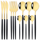Axyaa 12-Piece Black Gold Stainless Steel Cutlery Set for Parties and Kitchens