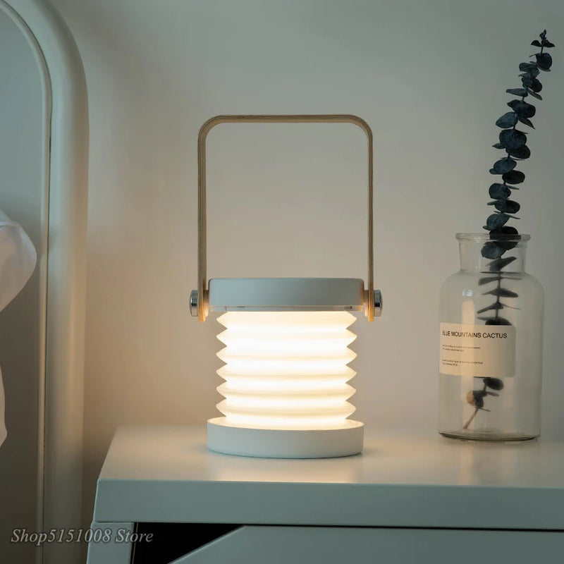 Axyaa Portable Lantern Lamp Wood Handle Foldable Night Light