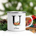 Axyaa Flower Letter Enamel Mug - Personalized Alphabet Camping Tea Coffee Cup