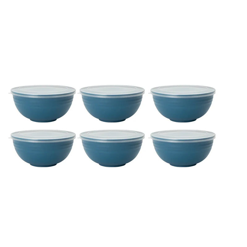 Axyaa Dark Blue Plastic Bowl with Lid Set for Kitchen, RV, Camping, Work, School - 6pcs