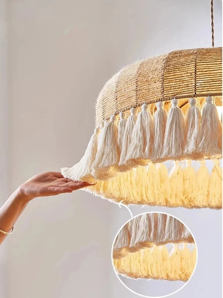 Axyaa Retro Living Room Hemp Rope Pendant Lights