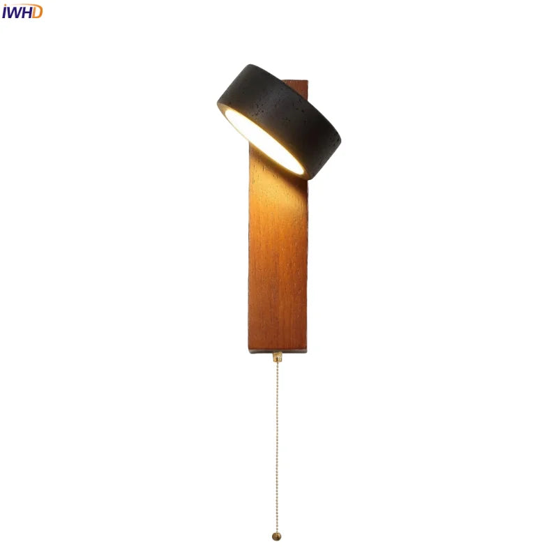 Axyaa Rotatable LED Wall Light Fixture, Black Travertine Finish, Pull Chain Switch