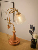 Axyaa Classic Vintage LED Table Lamp with Wood Base and Glass Shade