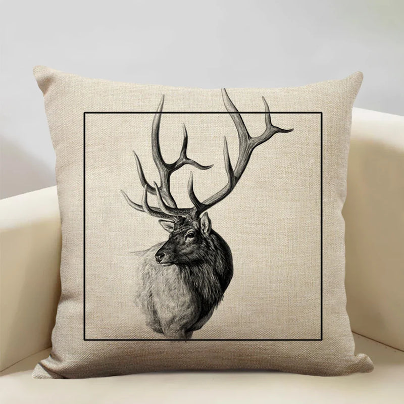 Elk Animal Cushion Cover Sofa Decor Pillow Case Linen Home Decor Axyaa