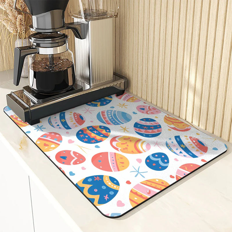 Axyaa Easter Egg Plants Absorbent Rubber Backed Drying Mat for Kitchen & Bathroom