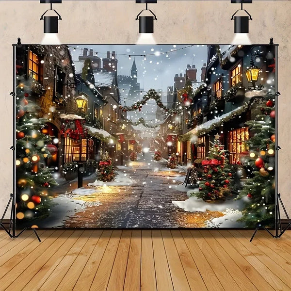 Axyaa Winter Town Scene Party Background Cloth for Home Decor & Photography