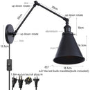 Axyaa Retro LED Wall Sconce Swing Arm Lamp, Black Industrial Vintage Iron Design