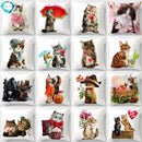 Axyaa Cartoon Cat Animal Sofa Cushion Cover - 45*45 Throw Pillow Home Decor