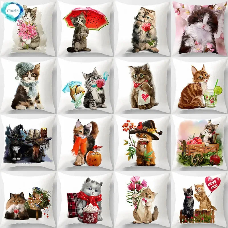 Axyaa Cartoon Cat Animal Sofa Cushion Cover - 45*45 Throw Pillow Home Decor