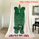 Axyaa Cartoon Animal Printed Flannel Blanket, Large Size for Office Nap or Casual Use