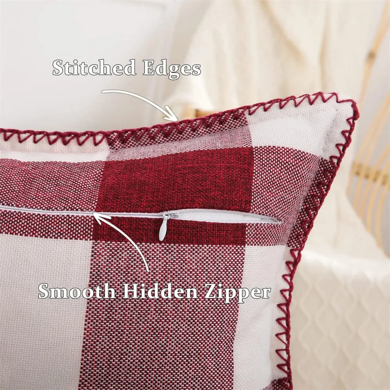 Axyaa Plaid Check 50x50cm Pillow Cover Cotton Linen Home Decor Sofa Cushion