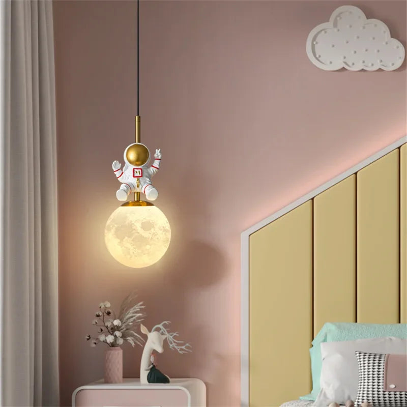 Axyaa Astronaut Chandelier: Children's Room Decor Hanging Light in Warm Shade