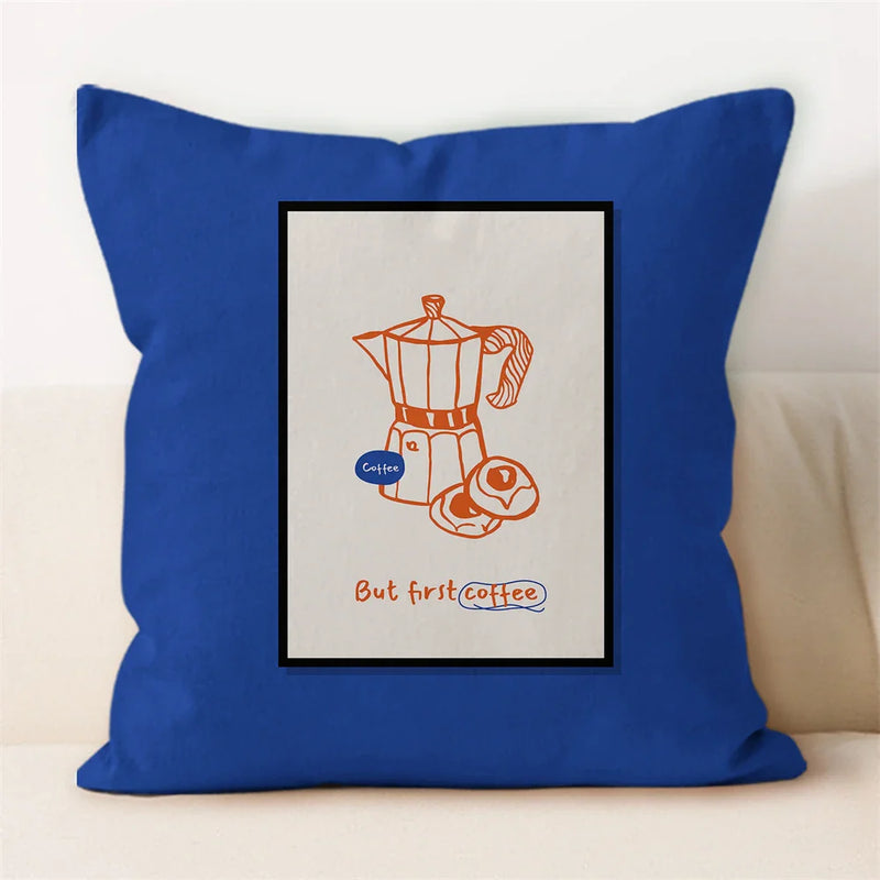 Axyaa Line Art Coffee Cushion Cover for Home & Car Decor
