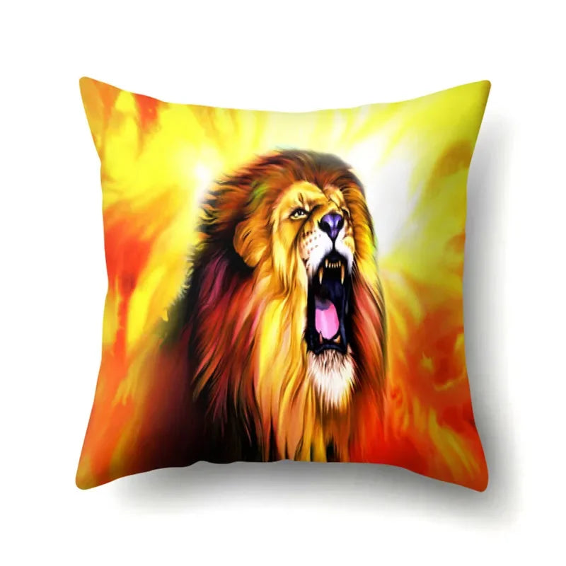 Lion Pattern Polyester Cushion Cover by Axyaa - Home decoration Pillow Cover