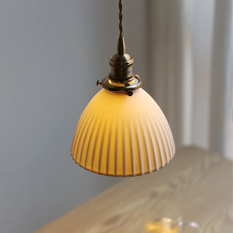 Axyaa Ceramic Shade LED Pendant Light - Japanese Style Bedroom Loft Fixture