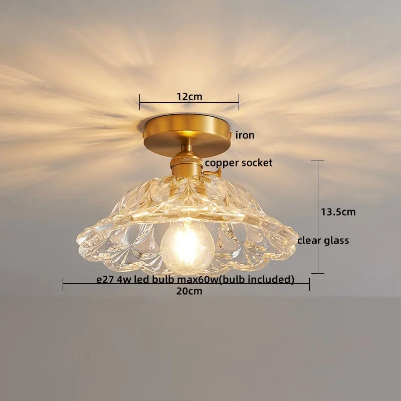 Axyaa Glass Copper LED Ceiling Light Fixture Simple Art Bedroom Living Room Chandelier