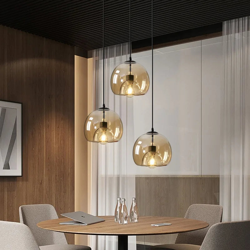 Axyaa Smoke Gray Glass Pendant Light Chandelier for Kitchen Island
