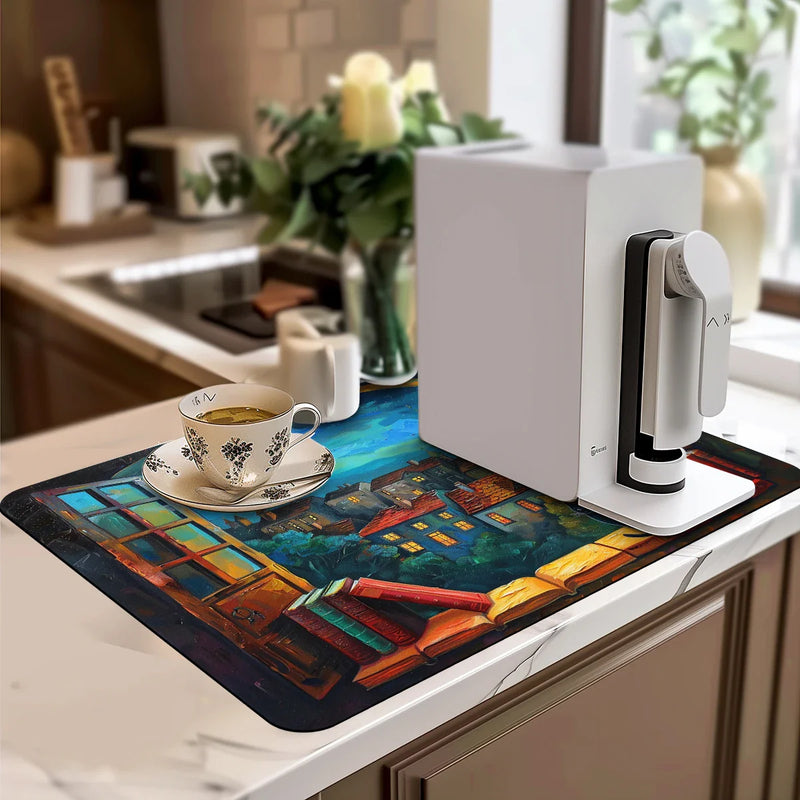 Absorbent Draining Mat for Kitchen & Bathroom by Axyaa - Quick Dry & Antiskid