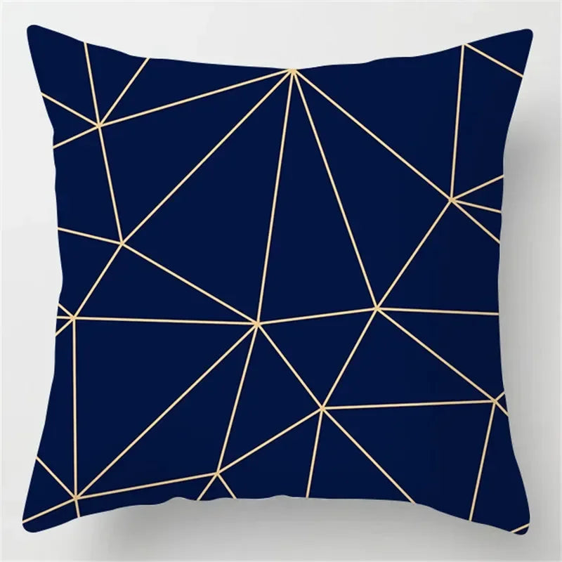 Axyaa Blue Geometric Marble Pillow Cover - Decorative Throw Cushion Case