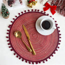 Axyaa Round Red Pompom Placemats Set for Dining and Kitchen