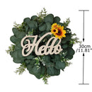 Eucalyptus Wreath with Hello Sign by Axyaa - Seasonal Front Door Decor