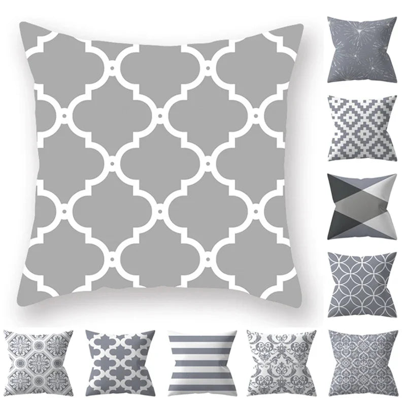 Axyaa 18" Sliver Grey Geometry Striped Pillowcase Home Decor Pillow Cover
