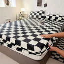 Axyaa Checkerboard Black-and-White Fitted Sheet Set & Mattress Protector