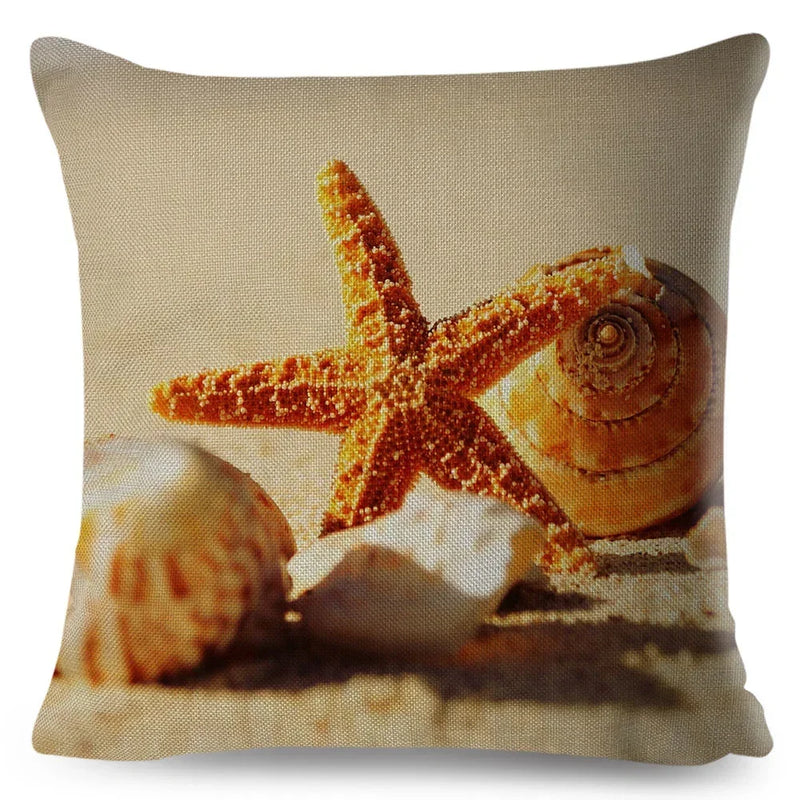 Axyaa Starfish Print Linen Pillowcase for Home & Car Decor