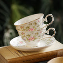 Axyaa Floral Ceramic Coffee Mug and Plate Set with Gold Rim
