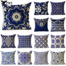 Axyaa Blue & White Porcelain Pattern Pillowcase - Sofa Decor 40cm/45cm/50cm
