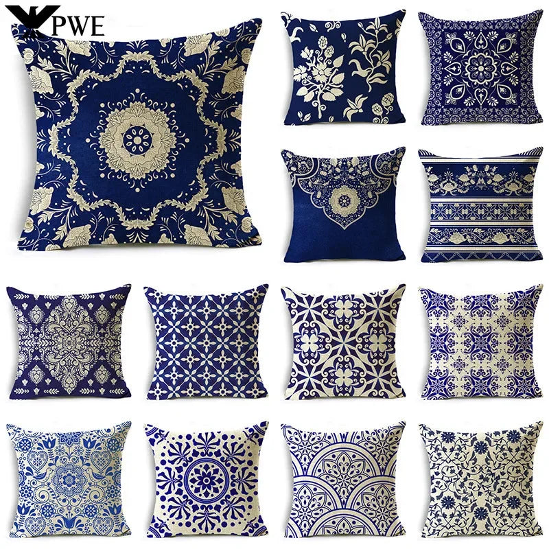 Axyaa Blue & White Porcelain Pattern Pillowcase - Sofa Decor 40cm/45cm/50cm