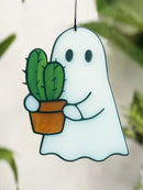 Axyaa Acrylic Ghost Hanging Decor, Cute Ghost with Cactus Design