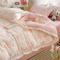 Axyaa French Lace Double Four-Piece Bedding Set with Wrinkled Yarn - 3-Piece Optional
