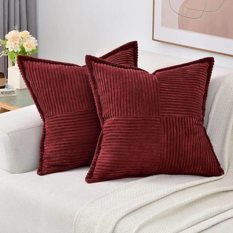 Axyaa Soft Corduroy Striped Border Throw Pillow Covers 18x18 Inch