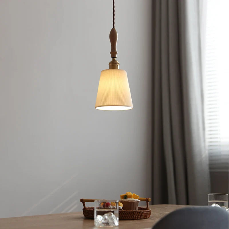 Axyaa Ceramic Wood Copper LED Pendant Light for Modern Home Decor