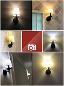 Axyaa Black Iron Wall Lamp with White Fabric Lampshade for Home Decor