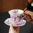 Axyaa Lily Coffee Cup and Saucer Set - Gold-Plated Ceramic Mug for Home or Gift
