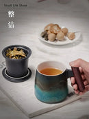 Axyaa Ceramic Retro Coffee Cup Wooden Handle Tea Cup Gift Box CM061