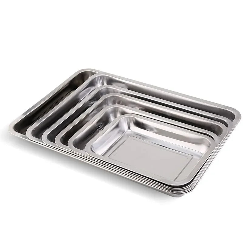 Axya Stainless Steel Storage Trays Rectangular Deep Plate Pans BBQ Kitchen Accessories