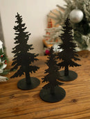 Black Wooden Pine Tree Ornament Silhouette for Bohemian Style Holiday Decor by Axyaa