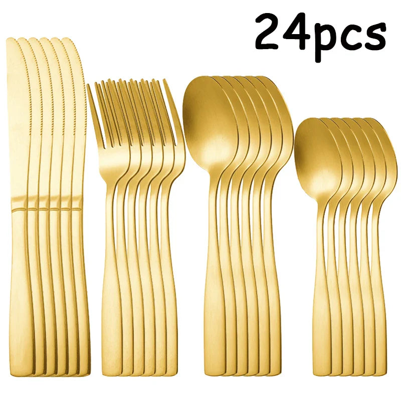 Axyaa Gold Square Handle Cutlery Set - 40pcs Stainless Steel